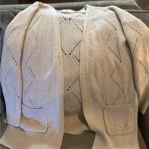 Pink Rose Beige Knit Cardigan Large With Front Pockets